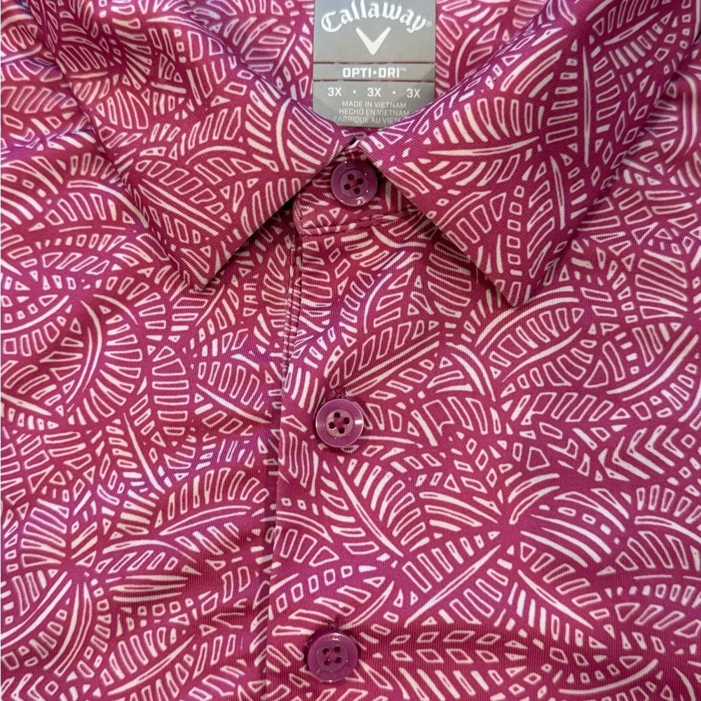 Callaway Golf Polo Shirt Mens 3XL PURPLE ORCHID TROPICAL Opti Dri Stretch Palm - Picture 5 of 9
